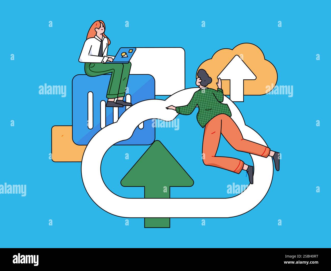 Business Collaboration Cloud Computing flache Vektorkonzepte Operation handgezeichnete Illustration Stock Vektor
