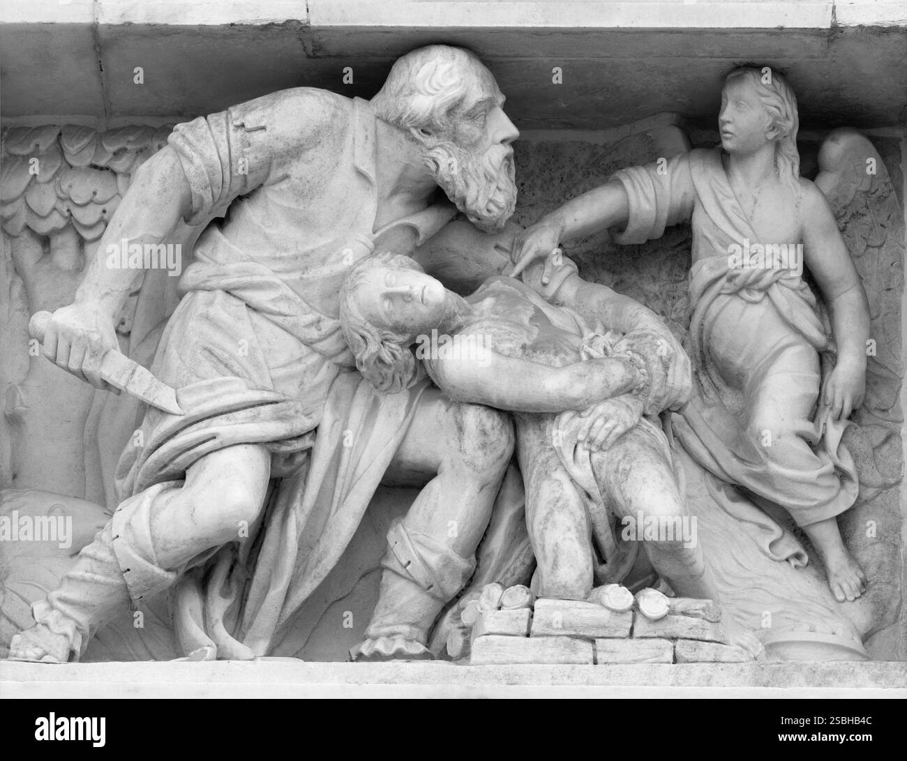 MAILAND, ITALIEN - 16. SEPTEMBER 2024: Das Detail aus der Fassade des Duomo - das Opfer des Isaak von Gaspare Vismara - Kopie nach dem Original (1977) Stockfoto