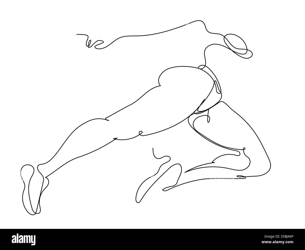 Einfache Linienzeichnung einer athletischen Frau in dynamischer Pose während eines Outdoor-Rennens bei hellem Sonnenlicht Stock Vektor