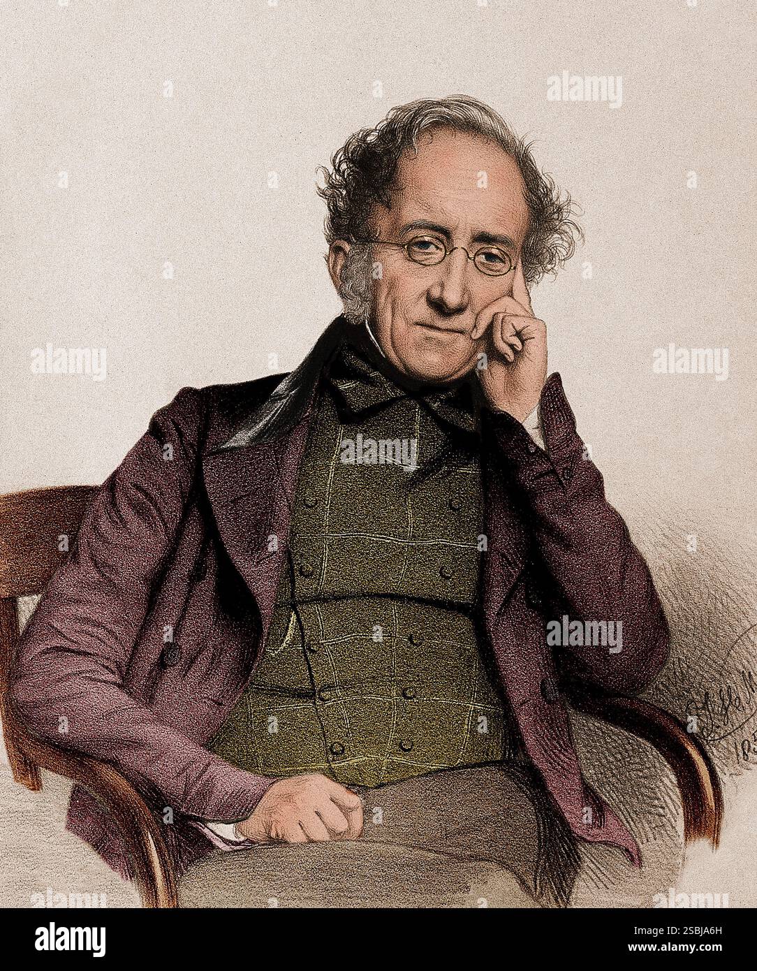 Sir Henry Thomas de la B√®che (1796–1855) war ein englischer Geologe und Paläontologe, der erste Direktor des Geological Survey of Great Britain, der bei der Entwicklung früherer geologischer Vermessungsmethoden mitwirkte. Er war der erste Präsident der Paleontographischen Gesellschaft. Lithographie von T. H. Maguire, 1851. Farbig. Stockfoto