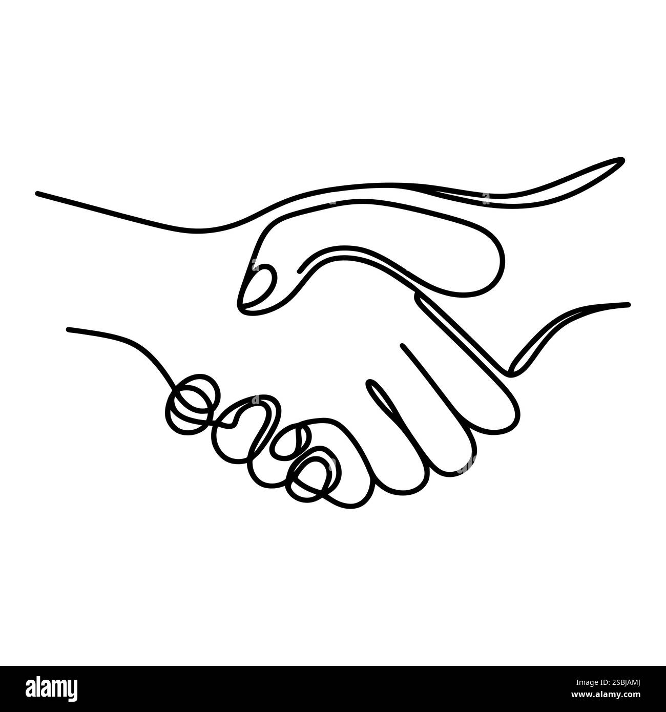 Eine durchgehende Abbildung eines Handshake, isoliert auf weißem Hintergrund. Linienkunst eines Handschlags Stock Vektor