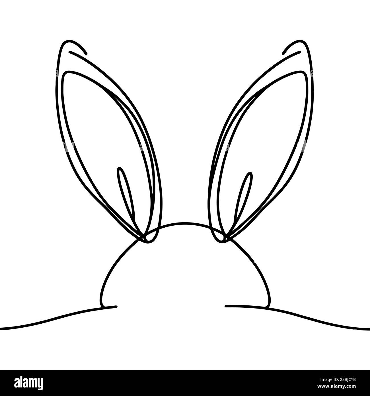 Eine durchgehende Darstellung von Kaninchen- oder Hasenohren, isoliert auf weißem Hintergrund. Linienkunst von Kaninchen- oder Hasenohren. Stock Vektor