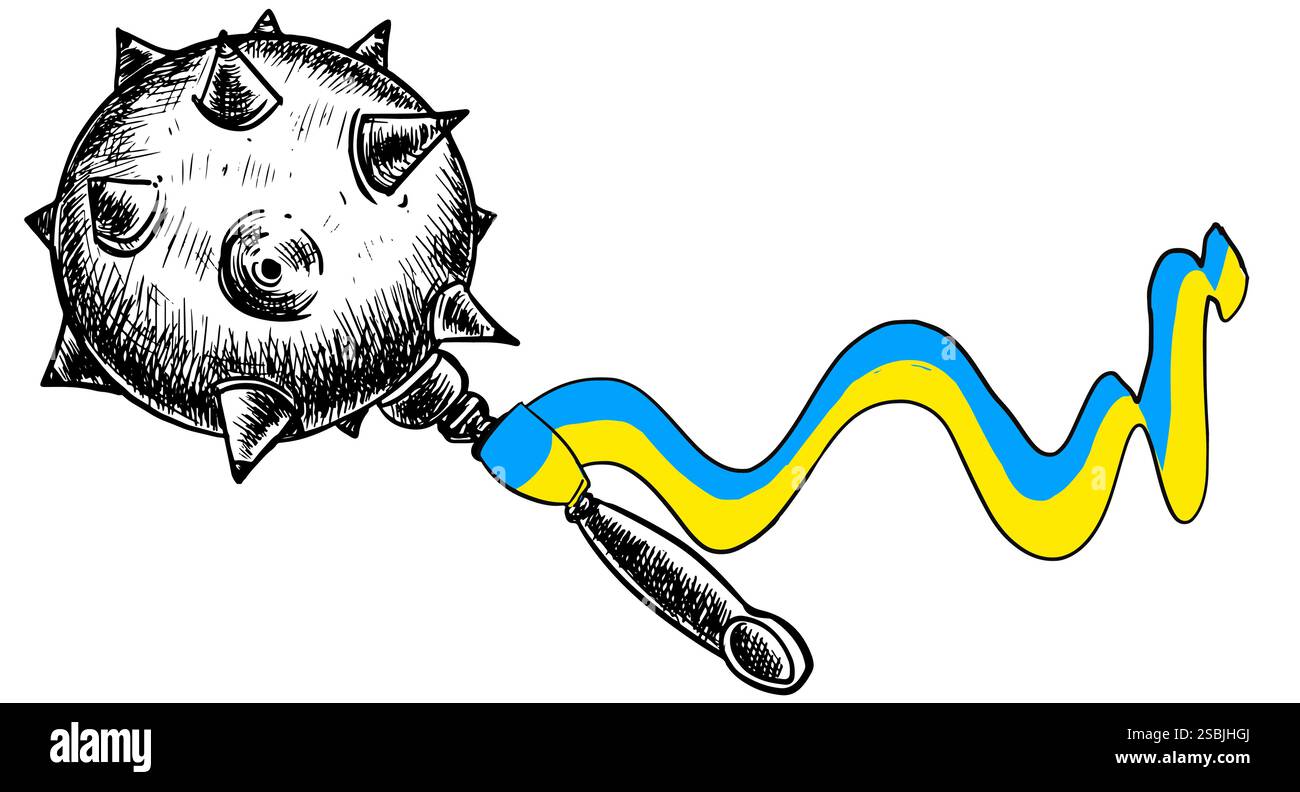 MACE-Skizze mit ukrainischem Band auf weißem Hintergrund. Stock Vektor