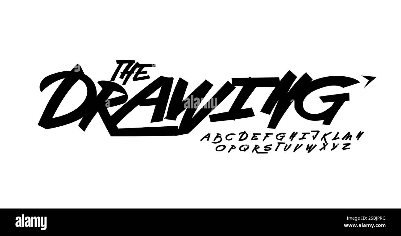 Zeichenstift, dynamische Freestyle-Buchstaben, Streetart-Alphabet für Hip-Hop-Branding, ausdrucksstarke Jugendliche Headline. Rebellische Typographie Stock Vektor