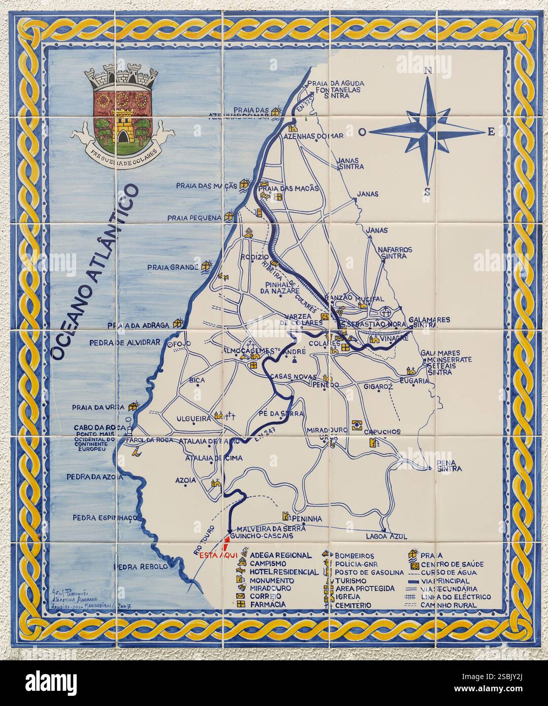 Azulejo Tile Map of Colares, Sintra, Portugal Stockfoto