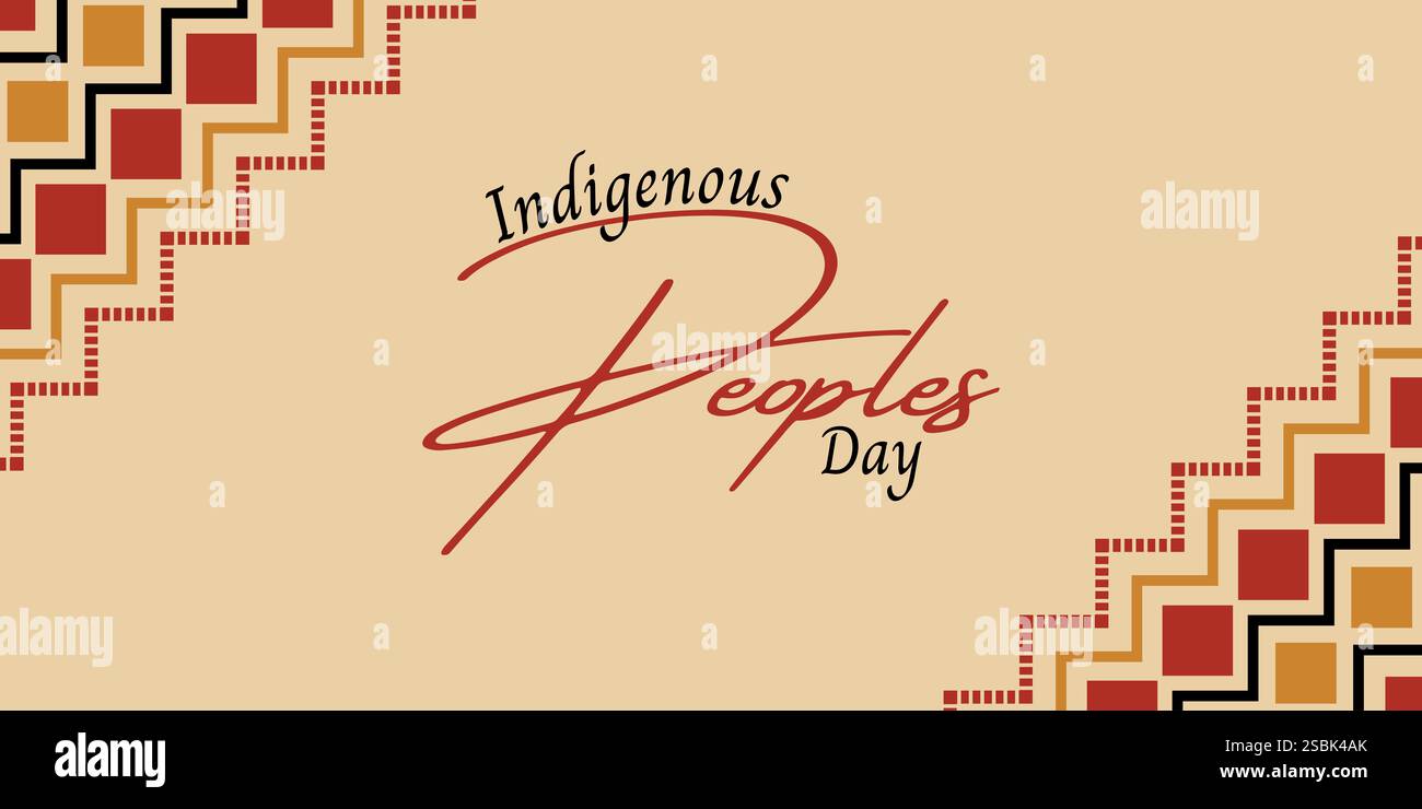 Feierliches Banner zum Tag der Happy Indigenous Peoples in brauner Vorlage. Stockfoto