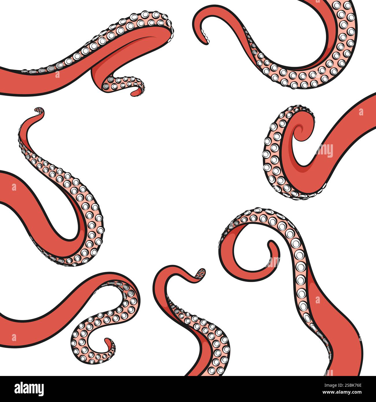 Farbillustrationen mit Oktopustentakeln. Isolierte Vektorobjekte auf weißem Hintergrund. Stock Vektor