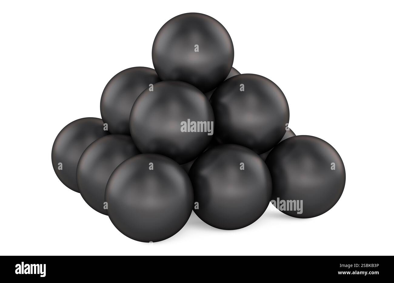 Kanonenkugeln, Stapel Kanonenkugeln. 3D-Rendering isoliert auf weißem Hintergrund Stockfoto