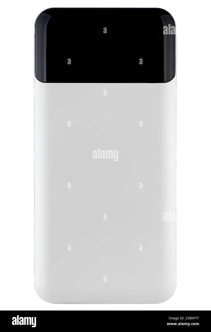 Kompakter, weißer Akku zum Aufladen von Geräten. Stockfoto