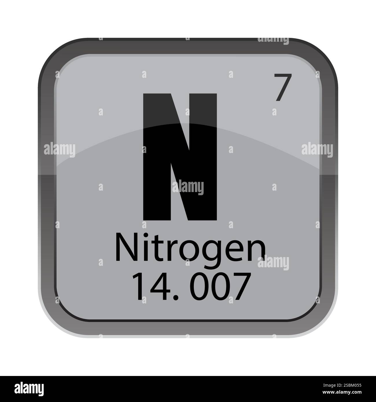 N 7 sieben. Stickstoff-Namenssymbol. 14,007 Atommasse. Block des Periodensystems. Stock Vektor