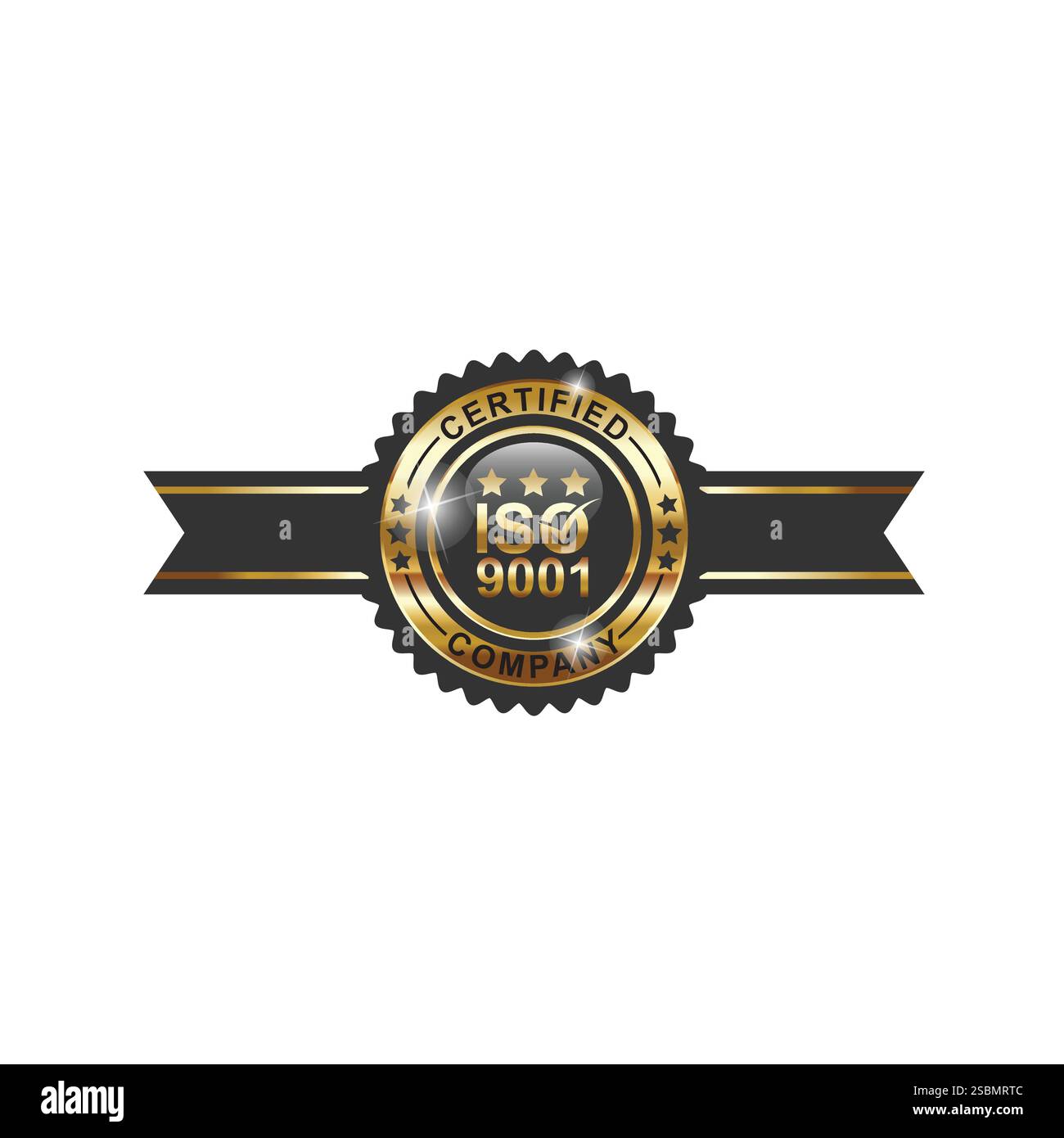 ISO 9001-zertifiziert. Goldenes Vektor-Abzeichen. ISO 9001 Goldene Medaille mit rotem Bandvektor. Siegelpreis Gold. Qualitätsmanagementsysteme. Stock Vektor