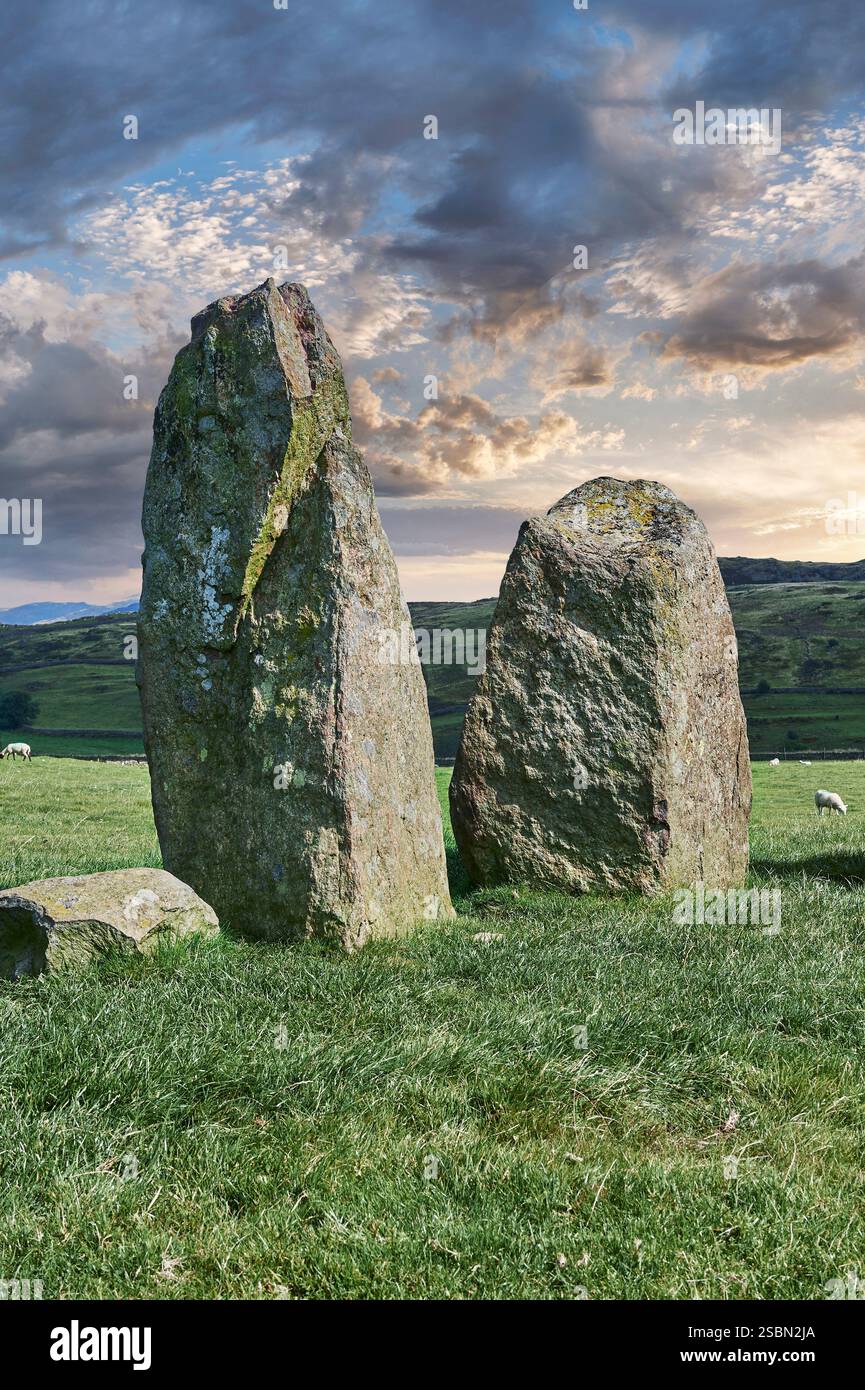 Swinside, Sunkenkirk oder Swineshead Steinkreis aus der Steinzeit auf Swinside Fell Cumbria im Nordwesten Englands. Stockfoto