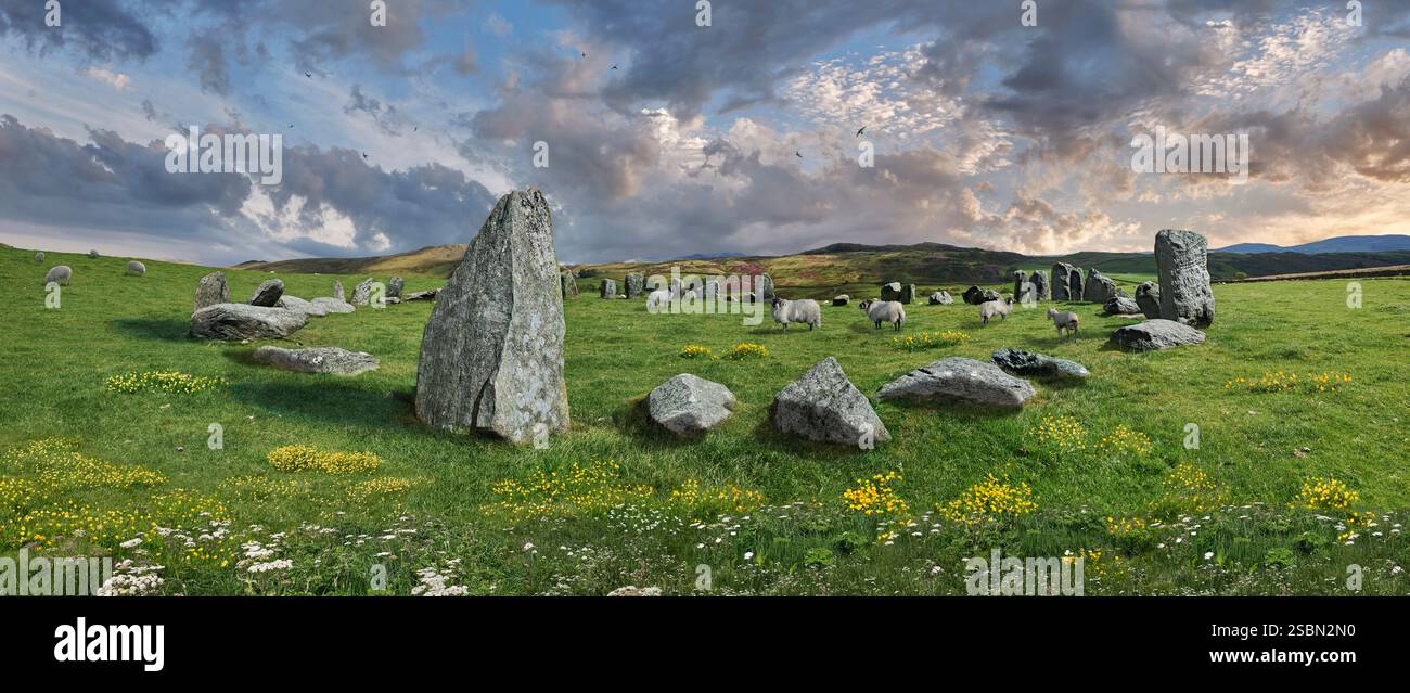 Swinside, Sunkenkirk oder Swineshead Steinkreis aus der Steinzeit auf Swinside Fell Cumbria im Nordwesten Englands. Stockfoto