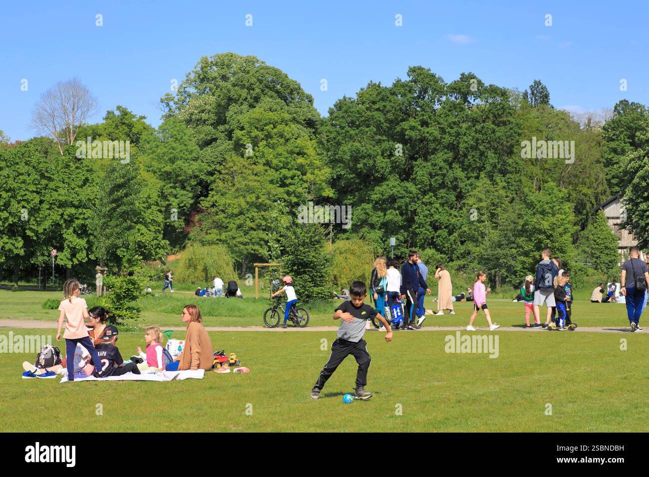 Frankreich, Moselle, Metz, Longeville-lès-Metz, Plan d'Eau, Rasen im Park Stockfoto
