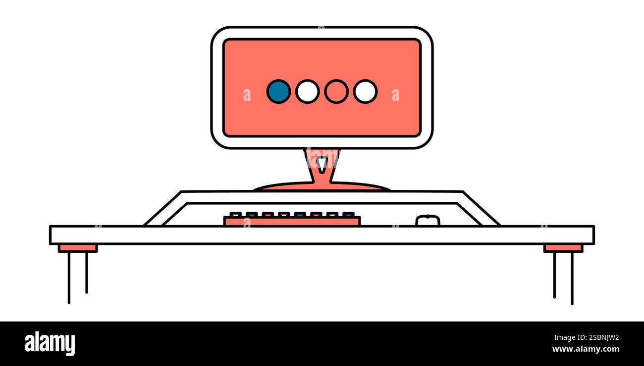 PC-Computer in flacher Umrissform. Vektor-Clipart-Illustration. Stock Vektor