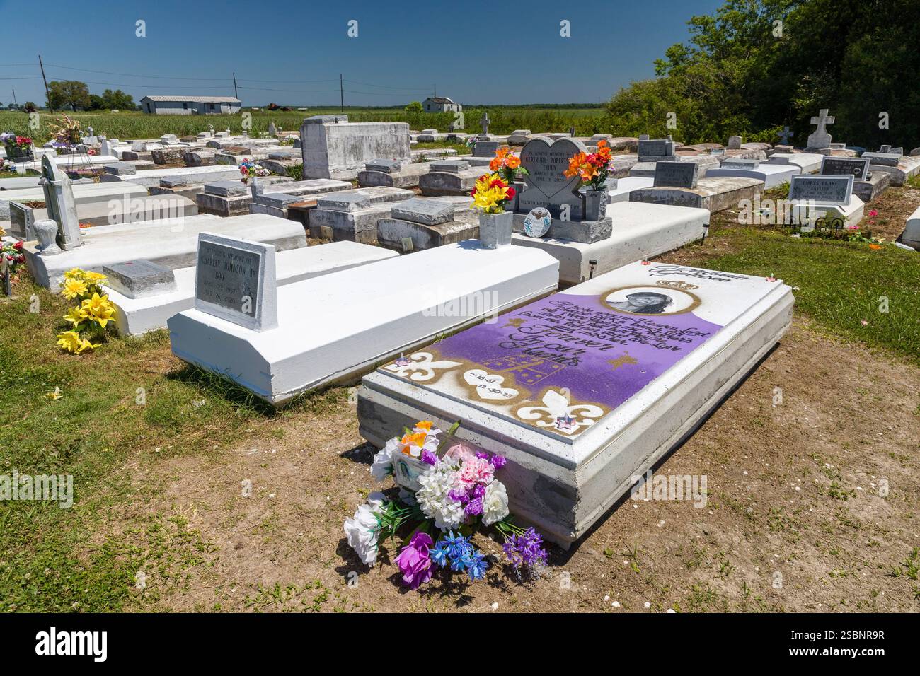Vereinigte Staaten, Louisiana, Napoleonville, kleiner ländlicher Friedhof der Mount Zion Baptist Church, der aus dem Jahr 1832 stammt und die Gräber vieler früherer Kirchenfamilien und mehrerer Veteranen der Amerikanischen Revolution und des Bürgerkriegs umfasst Stockfoto