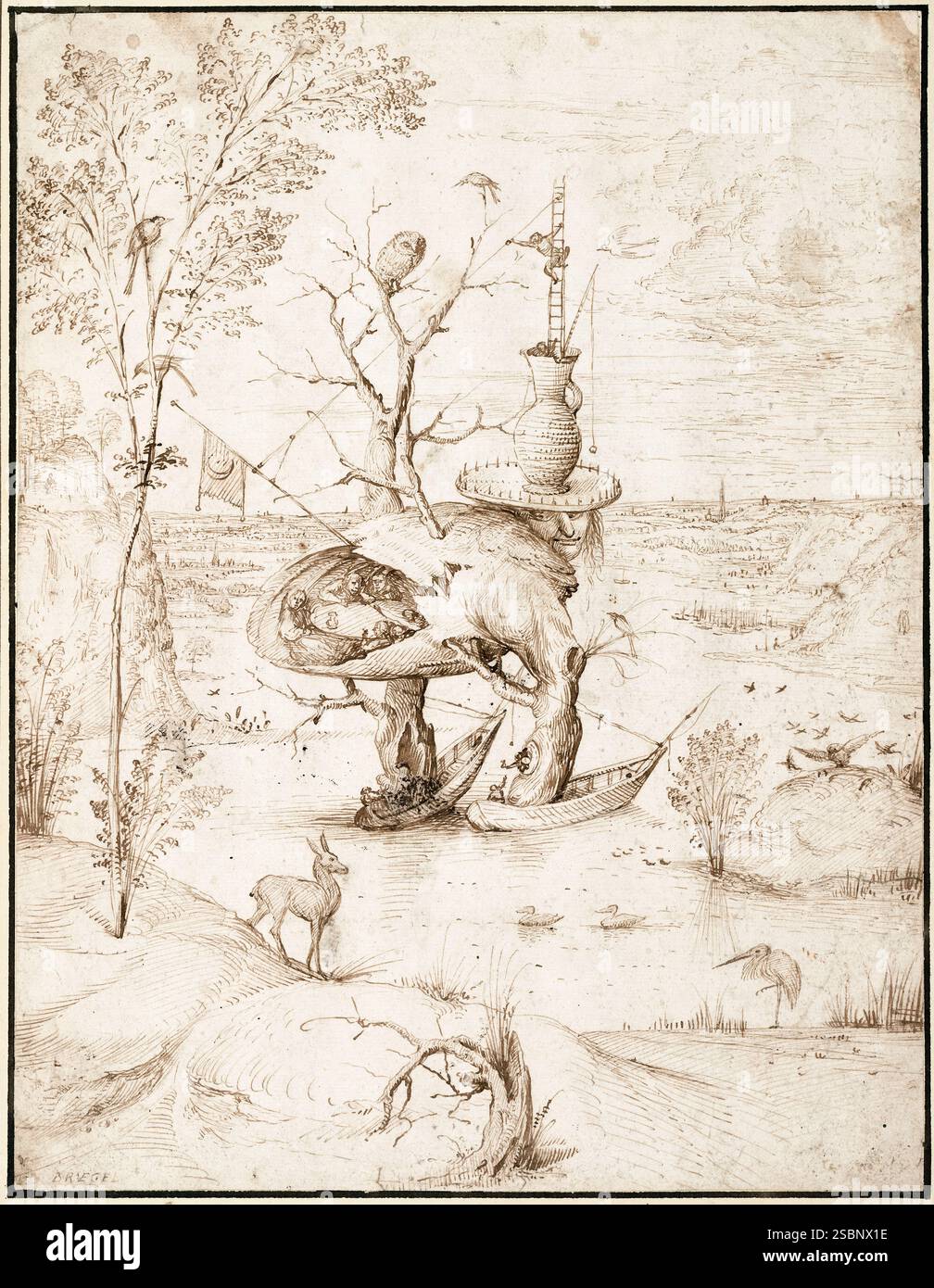 Hieronymus Bosch, der Baumann, zeichnend in Stift und Tinte, um 1505 Stockfoto Hieronymus Bosch, der Baumann, zeichnend in Stift und Tinte, um 1505 Stockfoto