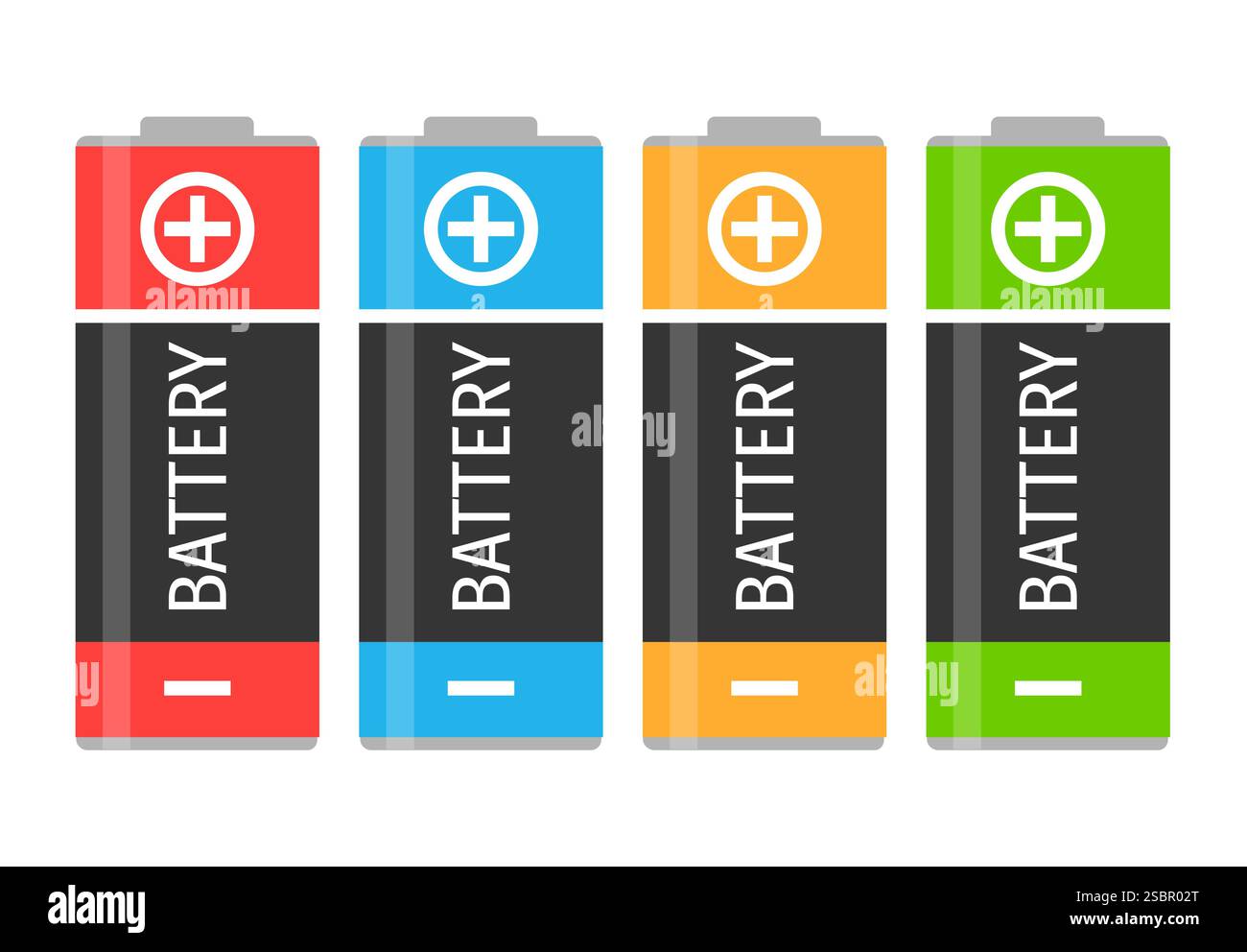 Ein Set mit vier bunten Batterien. Vektorabbildung Stock Vektor