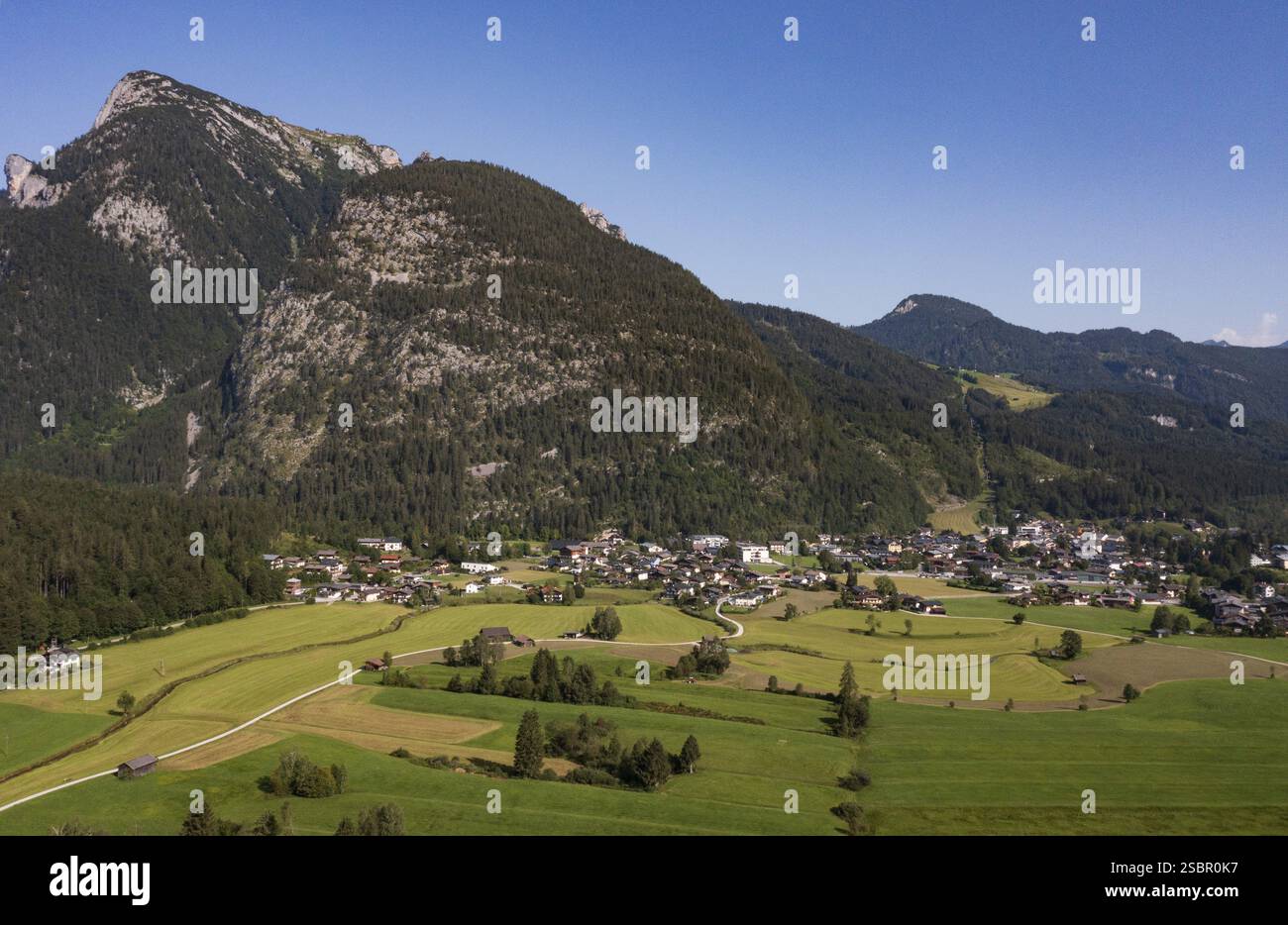 Drohnenaufnahme, Blick auf Lofer, Saalachtal, Pinzgau, Salzburger Land, Österreich, Europa Stockfoto
