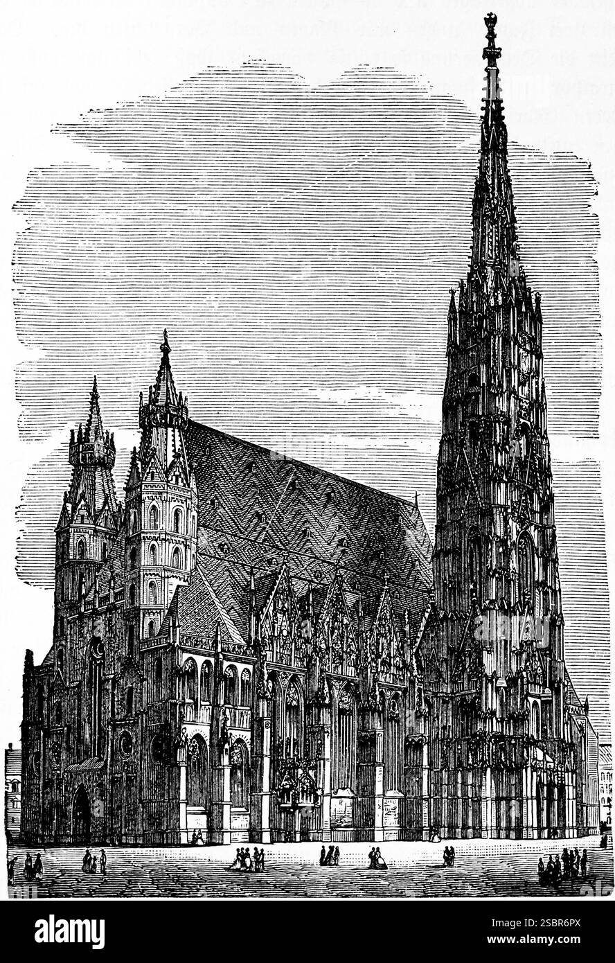 Römisch-katholischer Stephansdom, Wahrzeichen der Wiener Hauptstadt, gotisches Gebäude, Doppelturm am Westeingang, Nordturm, Architektur, Stockfoto