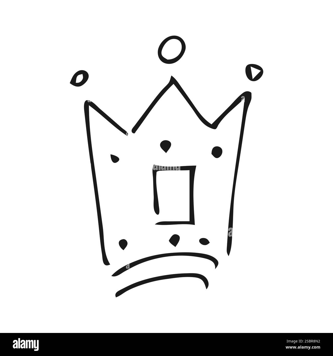 Handgezogene Krone. Einfache Graffiti-Skizze Königin oder Königskrone. Königliche kaiserliche Krönung und Monarchen-Symbol. Schwarze Pinselkritzelei isoliert auf weißem Hintergrund Stock Vektor