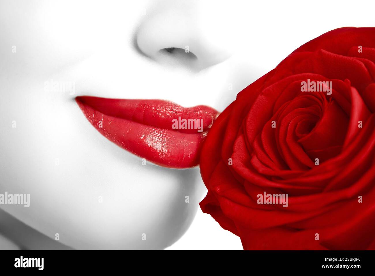 Nahaufnahme eines schönen Mädchens mit roter Rose Stockfoto