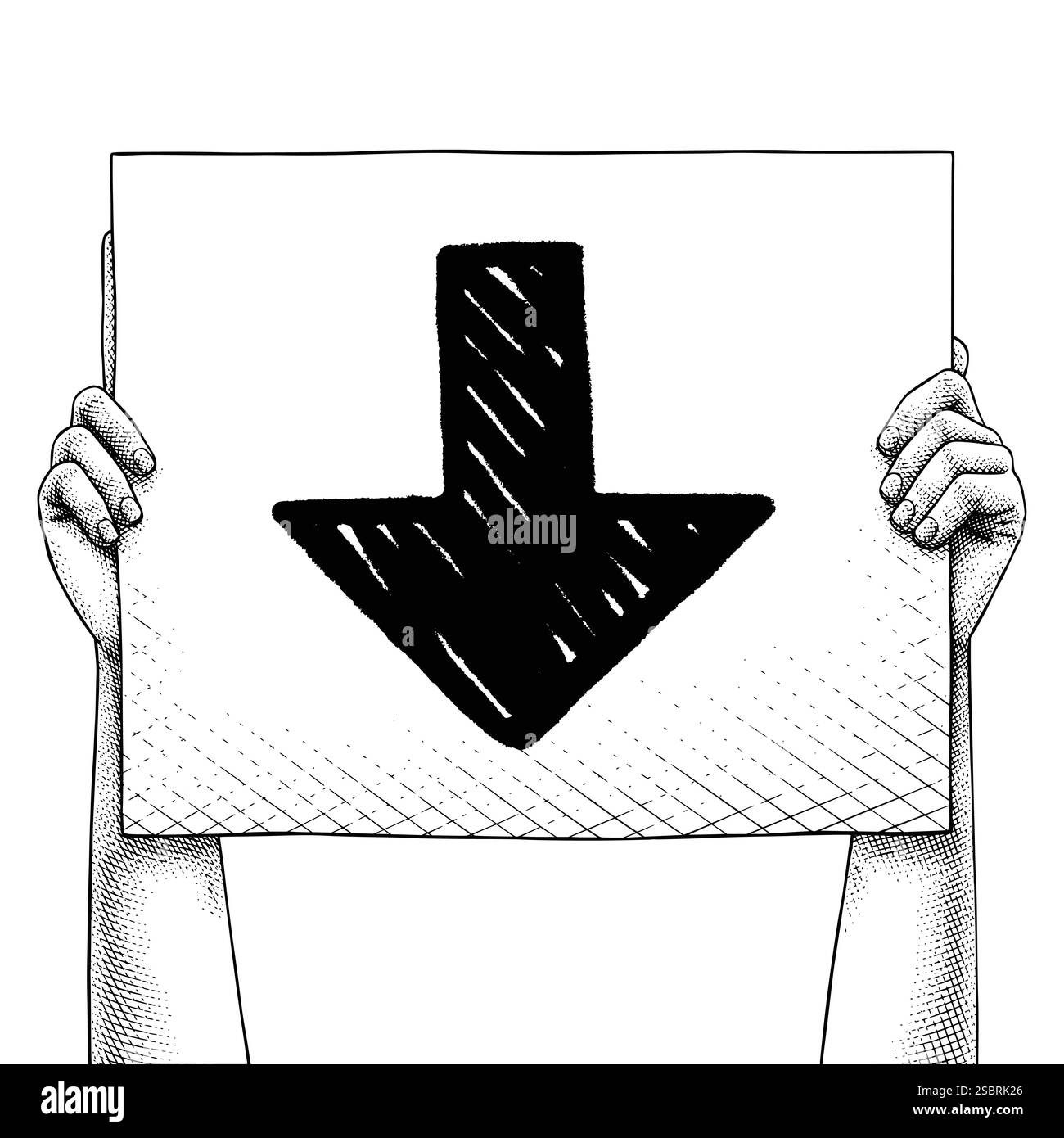 Die Hand hebt ein Schild mit der Aufschrift nach unten Stock Vektor