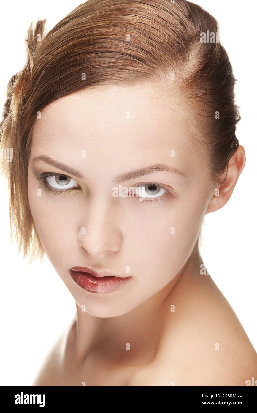 Konzept vor und nach dem Kontrast, Kraft des Make-up Stockfoto