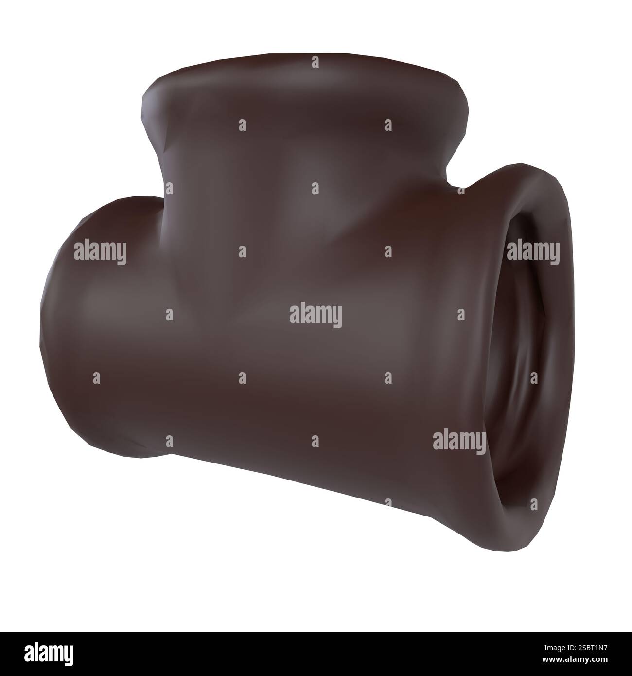 Ein schokoladenbraunes dekoratives Pfeifenstück sitzt auf einem glatten Hintergrund und eignet sich perfekt für Designarbeiten. Stockfoto