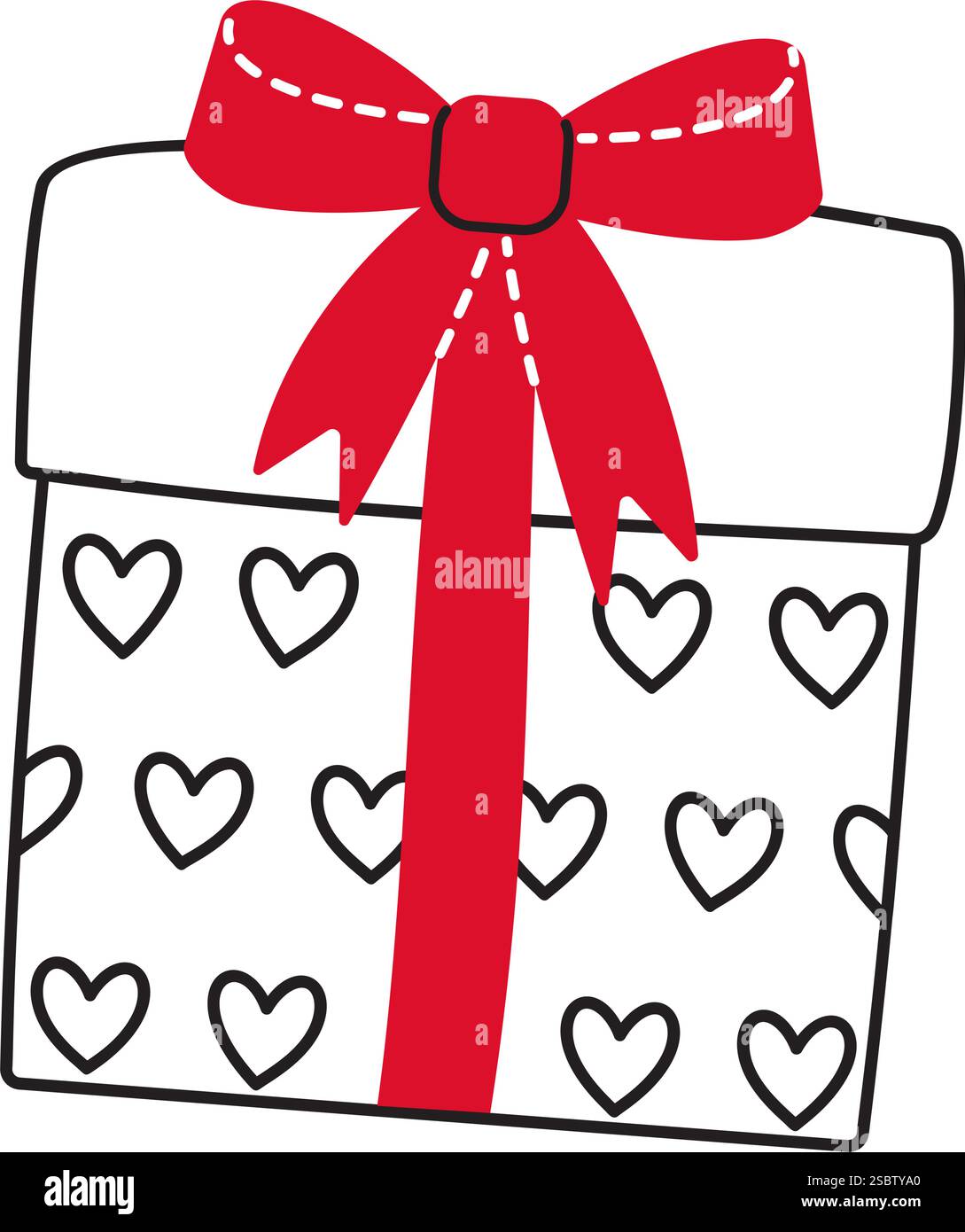 Geschenkbox Kritzelstil handgezeichnet trendige flache Art Liebe isolierte Icon romantisches Symbol der Liebe für Web Grafik Design Poster Tattoo Valentinstag Grußkarte Linie Kunst Vektor Illustration Stock Vektor