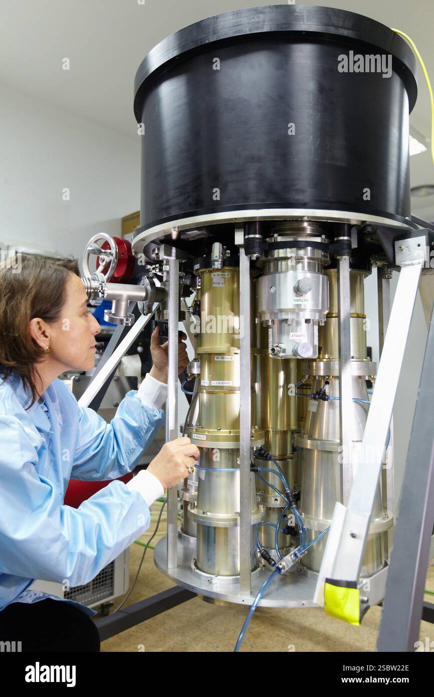 Polarimeter, Instrument QUIJOTE, Elektroniklabor, Instituto Astrofisica de Canarias IAC, La Laguna, Teneriffa, Kanarische Inseln, Spanien QUIJ Stockfoto