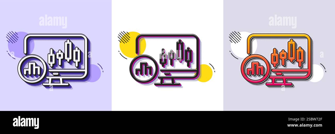 Symbol für Kerzendiagramm. Diagrammzeichen Analytics. Gepunktete Halbtonmuster. Vektor Stock Vektor
