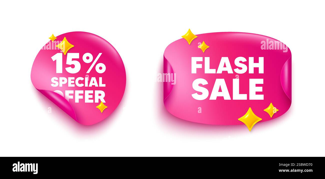 15 % Rabatt. Aktionsschild zum Verkaufspreis. Aufkleber Flash-Verkaufsanhänger. Vektor Stock Vektor