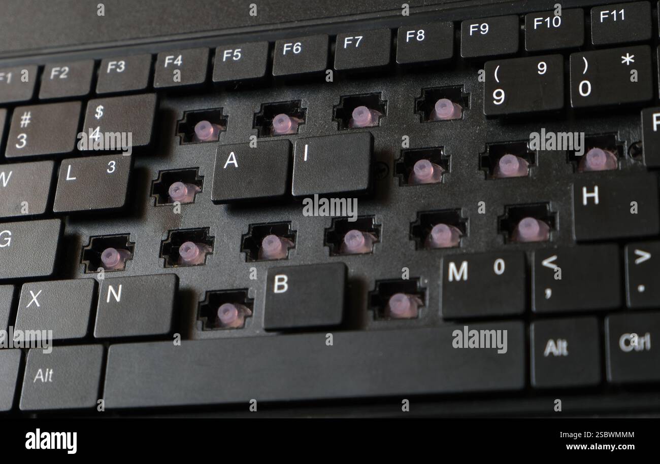 KI Computerschlüssel Künstliche Intelligenz Konzept. Stellen Sie jede Frage an KI-Anwendungen. Erweiterte Web-Suchmaschinen mit KI. Stockfoto