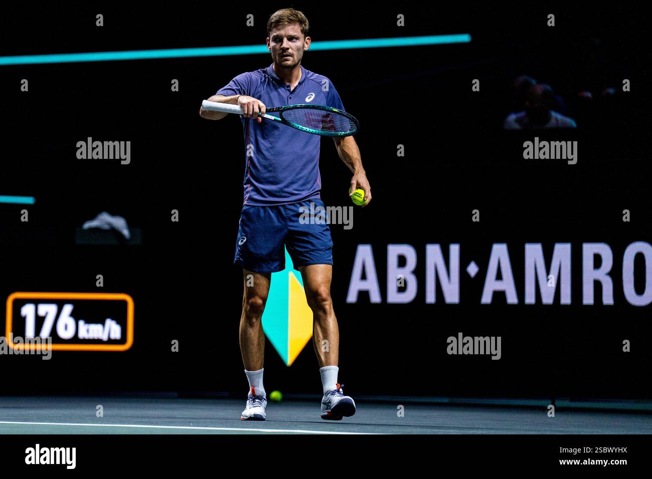 Rotterdam, Niederlande. Februar 2025. ROTTERDAM, NIEDERLANDE - 4. FEBRUAR: David Goffin aus Belgien sieht in seinem Spiel der First Round der Männer-Singles gegen Alex de Minaur aus Australien am zweiten Tag der ABN AMRO Open beim Rotterdam Ahoy am 4. Februar 2025 in Rotterdam, Niederlande, an. (Foto: Rene Nijhuis/MB Media) Credit: MB Media Solutions/Alamy Live News Stockfoto