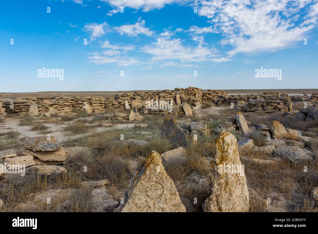 Der alte Nomadenfriedhof im Aral-Meer, Usbekistan Stockfoto