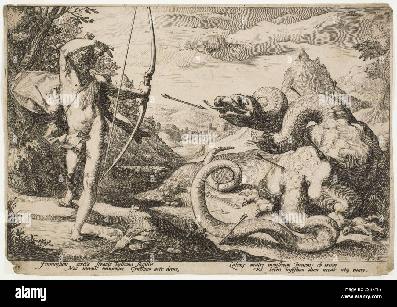 Hendrick Goltzius - Apollo und Python Stockfoto