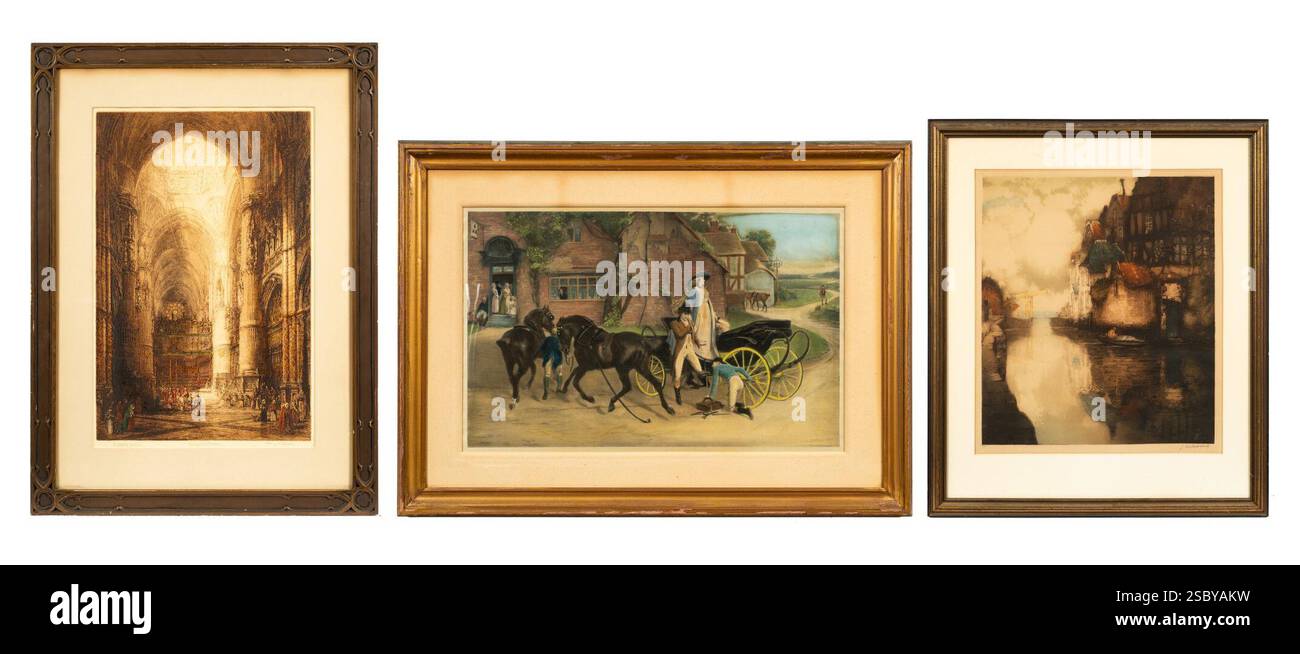 Henry Charles Brewer – und Henry Charles Brewer (England, 1866–1950); ein Seidendruck nach Samuel Edmund Waller (England, 1850–1903) und eine Bleistiftgravur mit Aquatint. Stockfoto