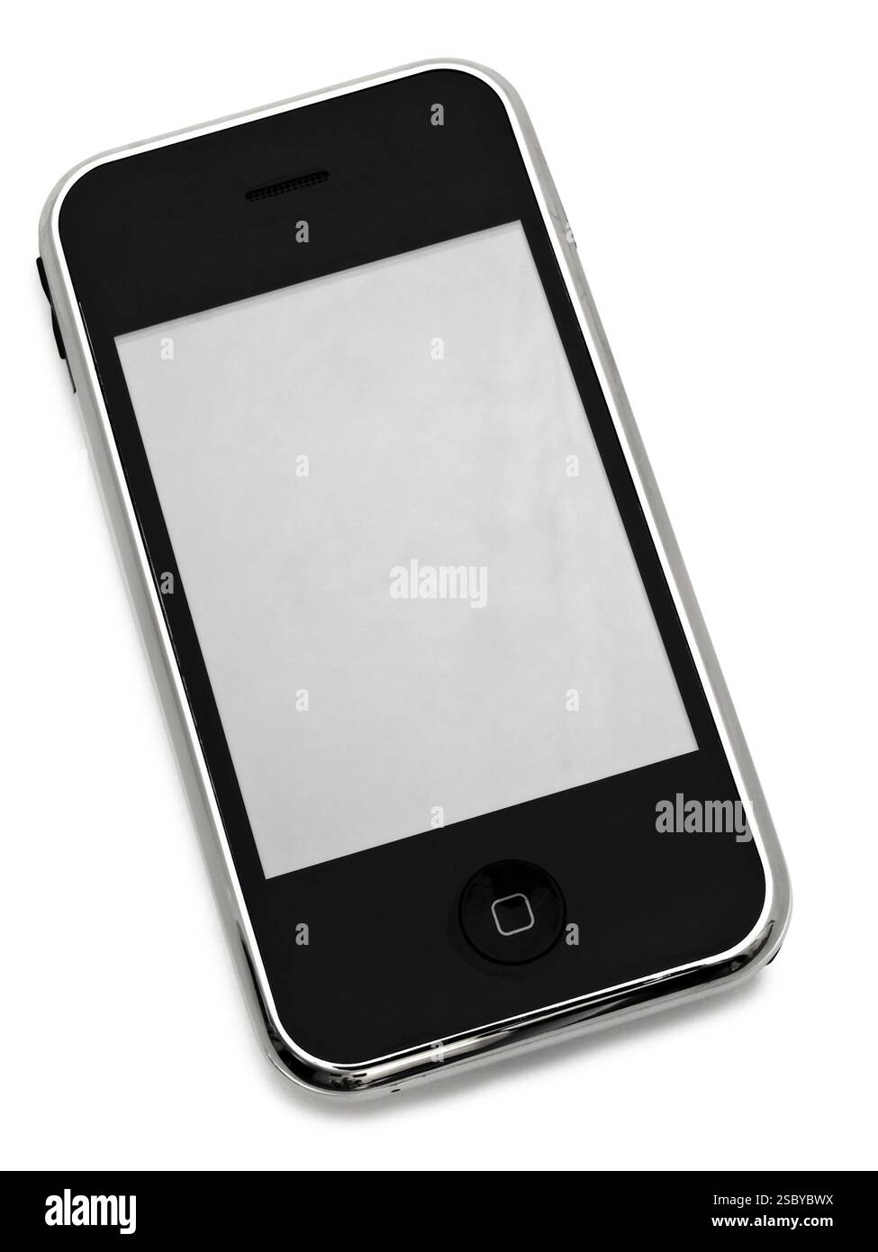 Mobiltelefon Mit Leerem Bildschirm Über Weiß Stockfoto