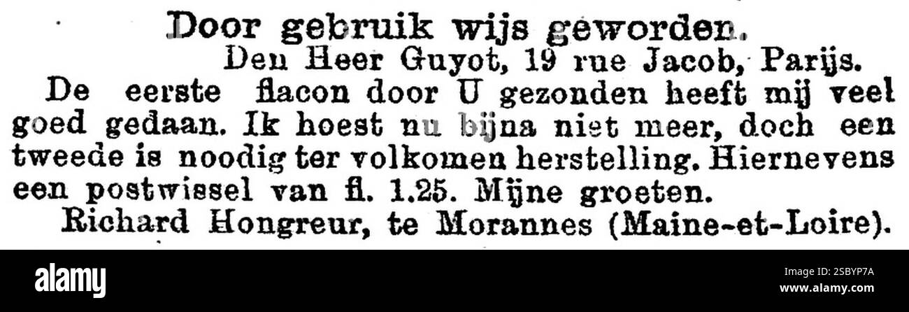 Het Nieuws van den Dag 1889 no 2823 p 2 Werbetür gebruik wijs geworden. Stockfoto