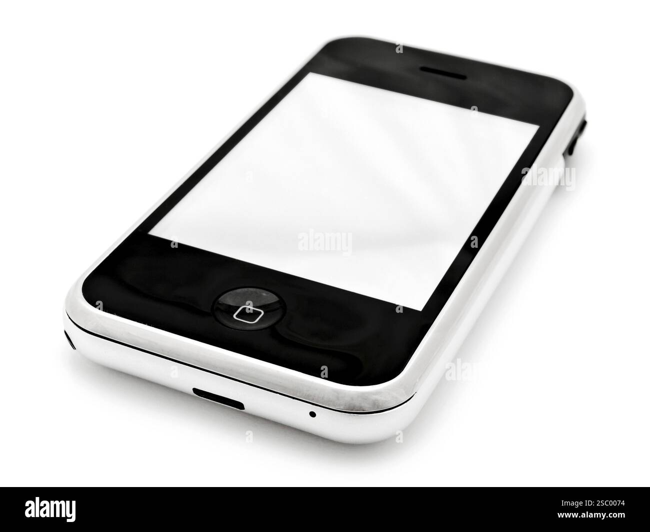 Mobiltelefon Mit Leerem Bildschirm Über Weiß Stockfoto