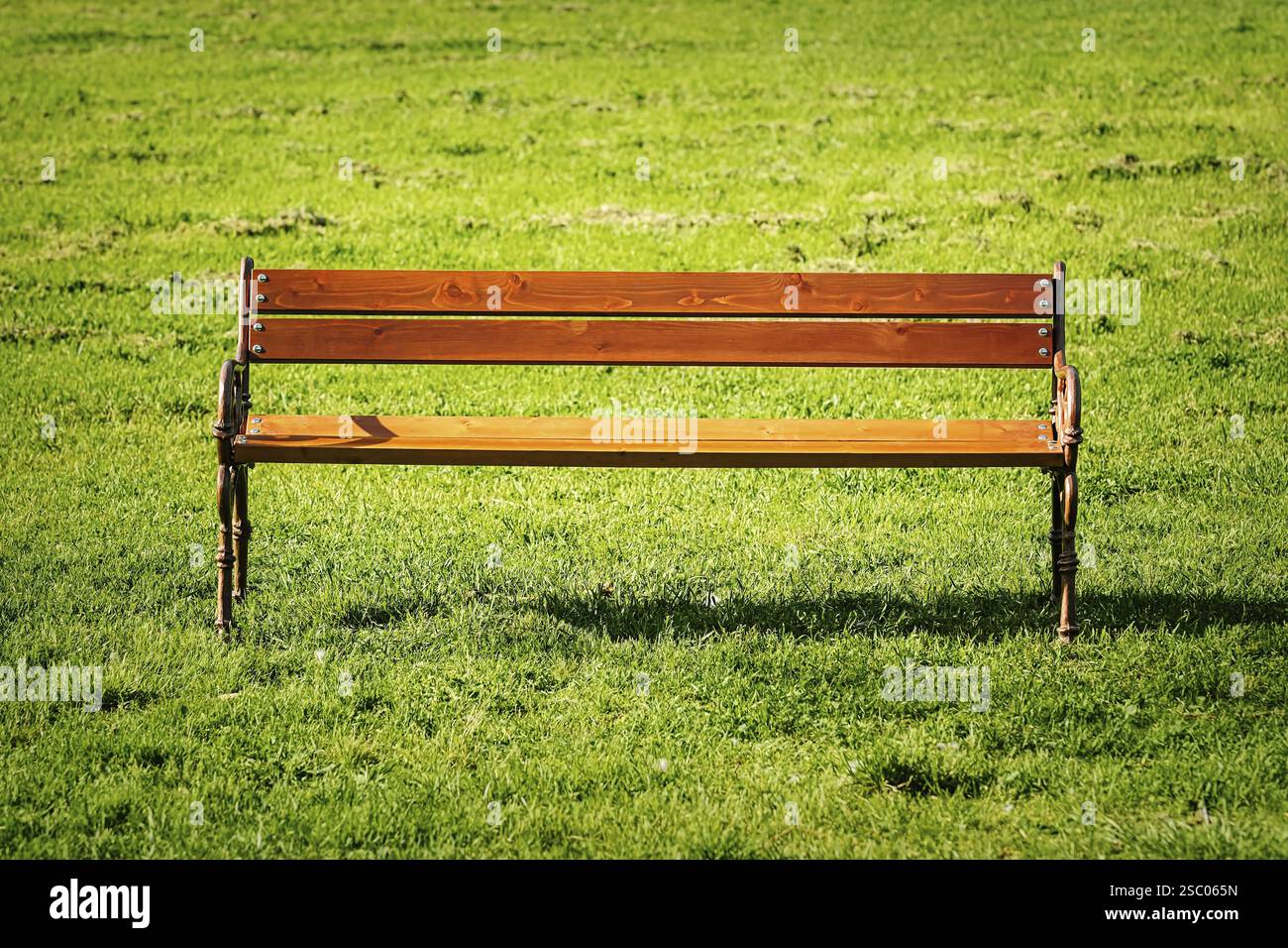 Bank auf dem grünen Gras im Park Varna, Bulgarien, Europa Stockfoto