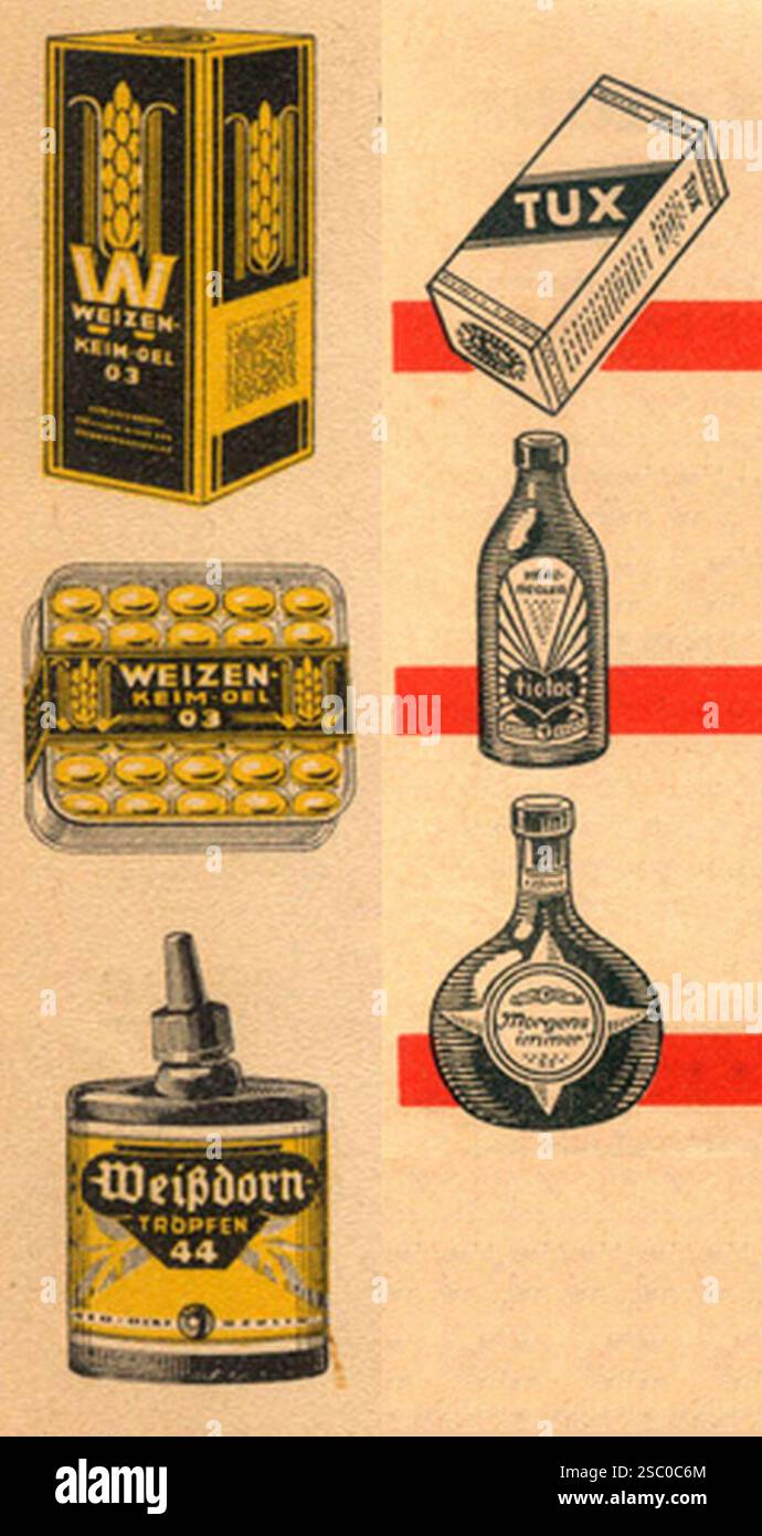 Historische Produkte der Bio-Diät-Berlin. Stockfoto