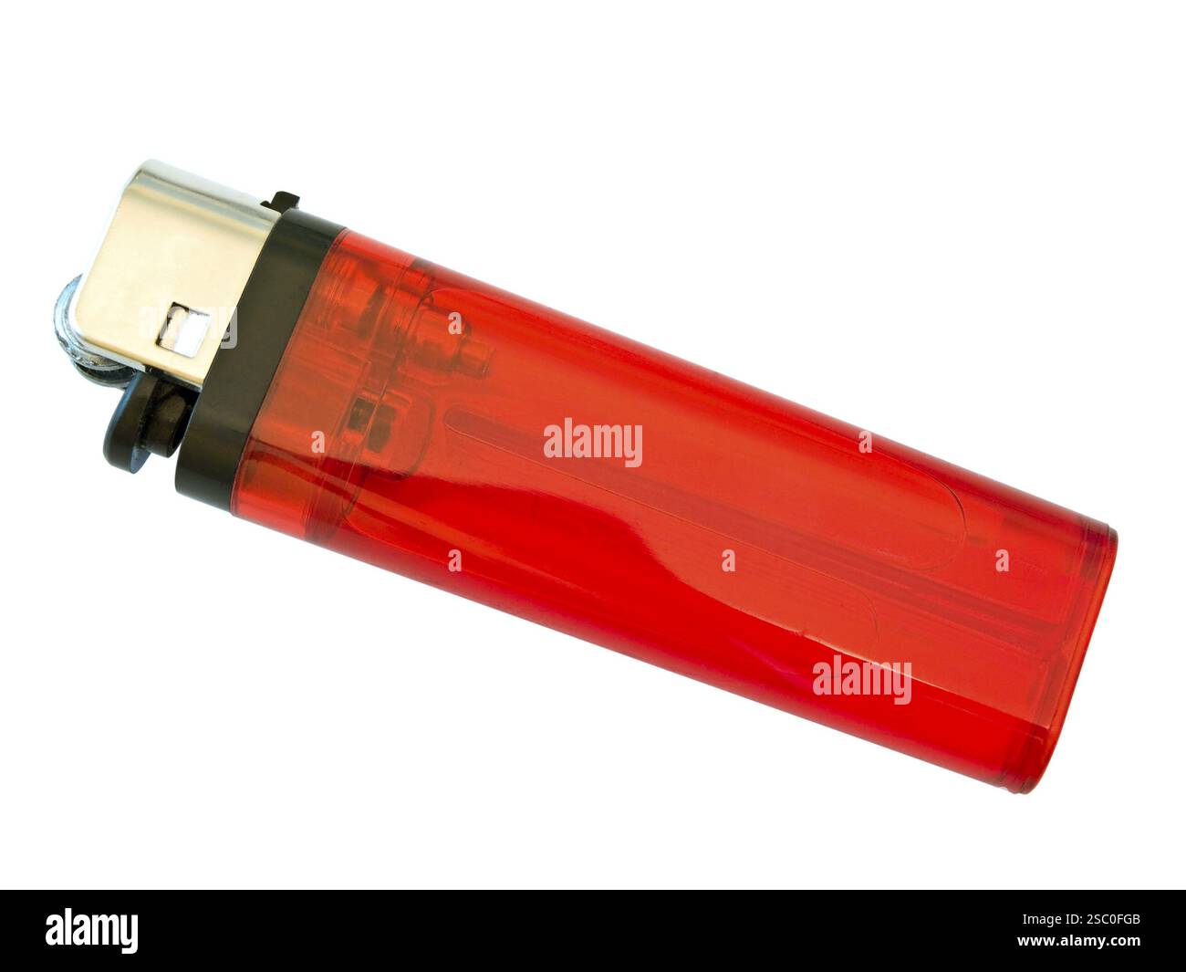 Einzelnes rotes isoliertes Feuerzeug vor weißem Hintergrund Stockfoto