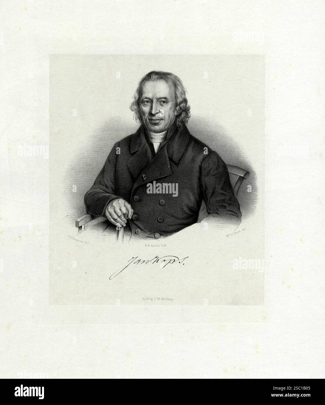 Portret van Jan Kops geboren 1765 hoogleraar in de natuurkunde aan de Utrechtse hogeschool 1815 1835 overleden 1849 Te halve lijve van voren zittende. Stockfoto