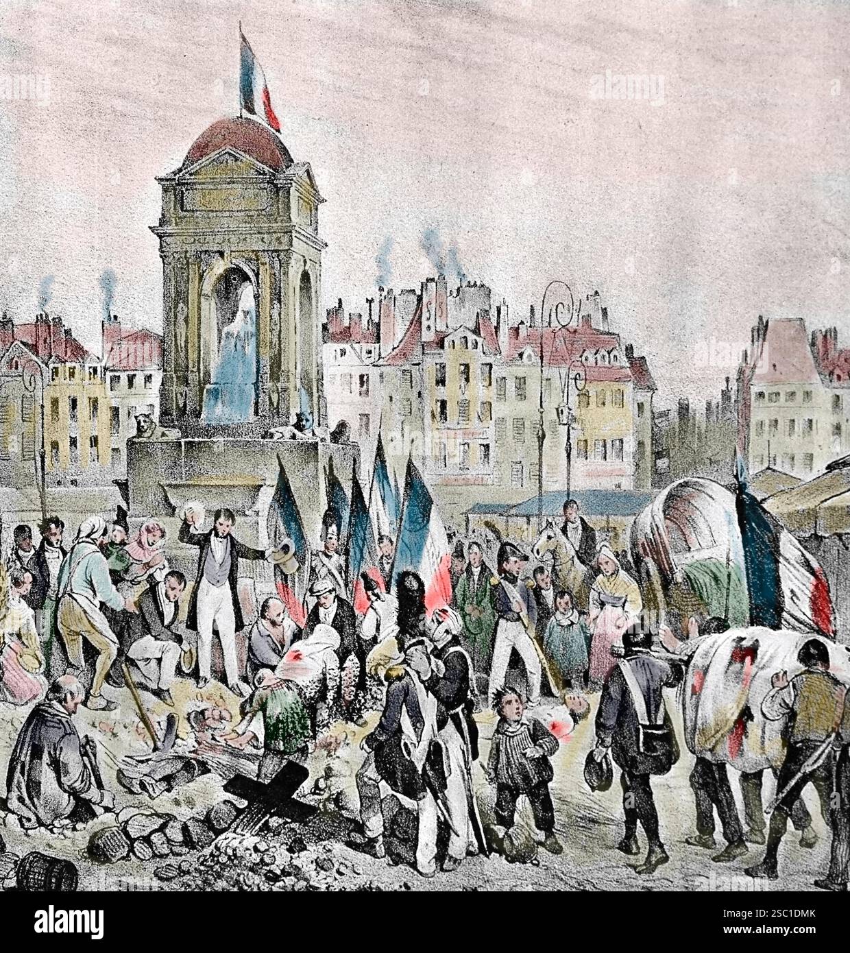 Begräbnis der Helden vom Juli 1830 in den Brunnen der Unschuldigen. Stockfoto
