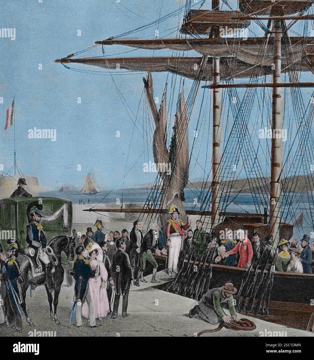 1830 floh der entthronte König Karl X. aus Frankreich. Am 16. August verließ er Cherbourg nach England) an Bord der Großbritannien mit seinem gesamten fa Stockfoto