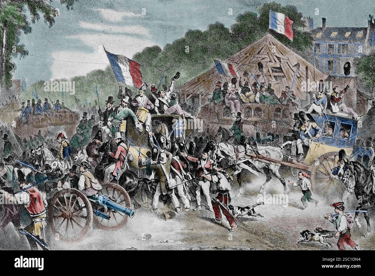 volksmarsch auf Rambouillet. Lithographie von HippolyteBellangè, 19. Jh. Stockfoto