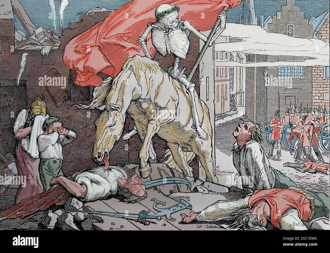 Frankreich. 1830 Revolution. Satirische Gravur von CH. Collette inspiriert von den Tänzen des Todes des 15. Jahrhunderts, um die schrecklichen Tage von J zu veranschaulichen Stockfoto