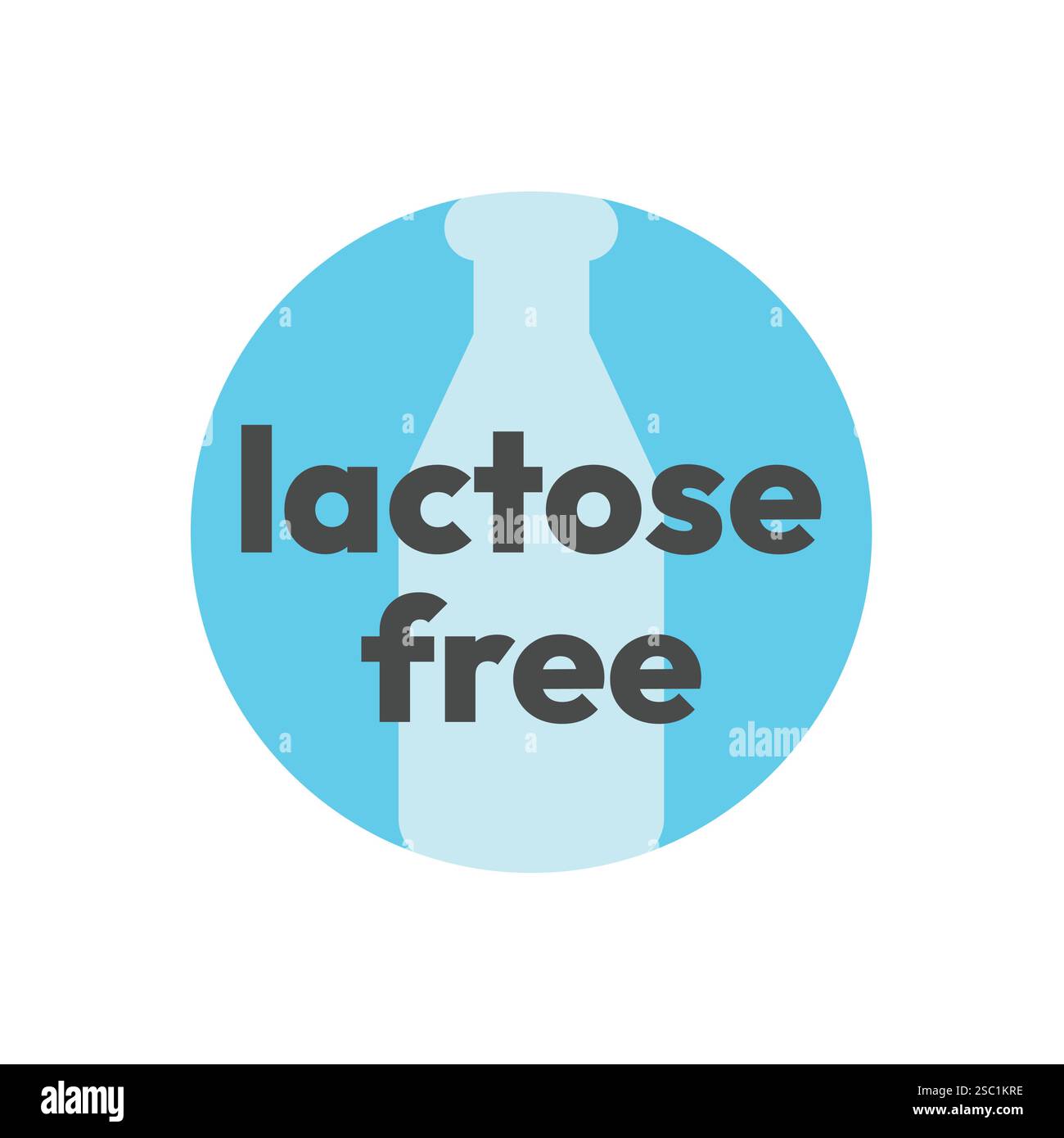 Laktosefreie Kreisvektormarkierung. Keine Milchprodukte oder Laktose mit Milchflaschensymbol. Stock Vektor